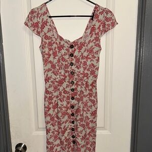 Trixxi Red Floral Button-Front Midi Dress